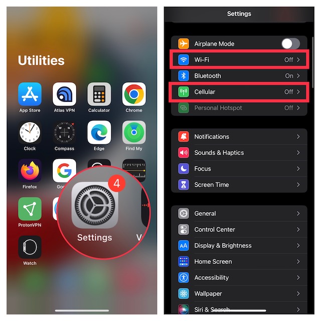 Turn Off or on WiFi and cellular on iPhone