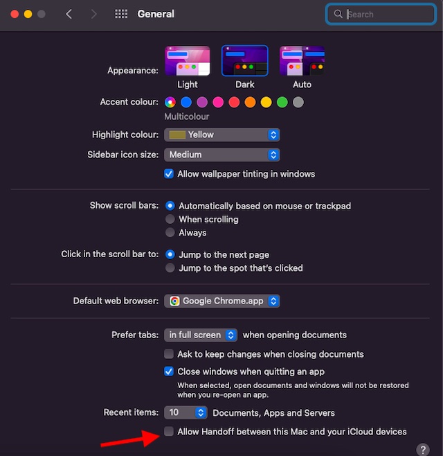 Turn off Handoff on Mac