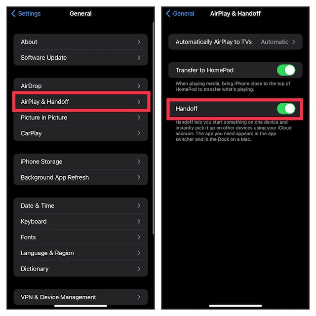 Turn on Handoff on iPhone and iPad