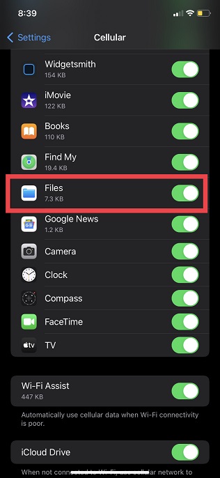 Enable the toggle next to File