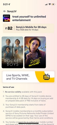 Vodafone Idea Launches a New Rs 82 Prepaid Plan with SonyLIV Premium Subscription