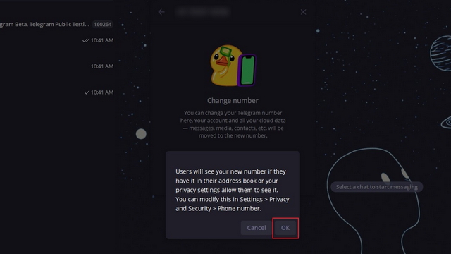 Como alterar seu número de telefone no Telegram (2022) 7 aceitar aviso de alteração de número