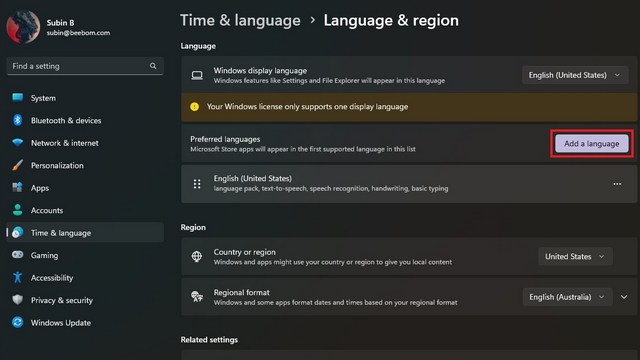 add a new language windows 11