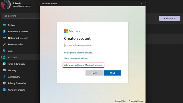 add a user without microsoft account