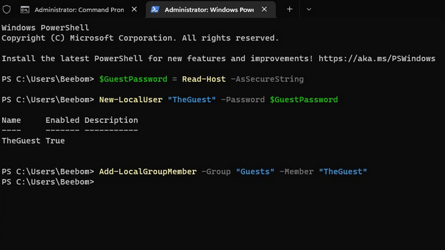add user to powershell guest user group