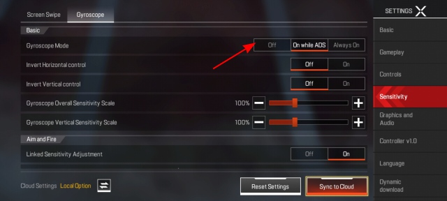 apex legends mobile - gyroscope settings