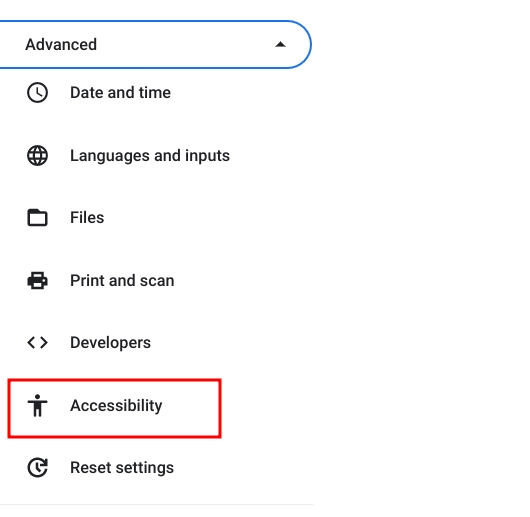 open accessibility settings in chromeos