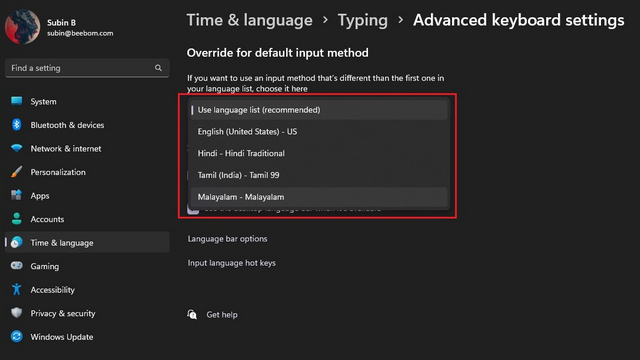 change keyboard language in windows 11