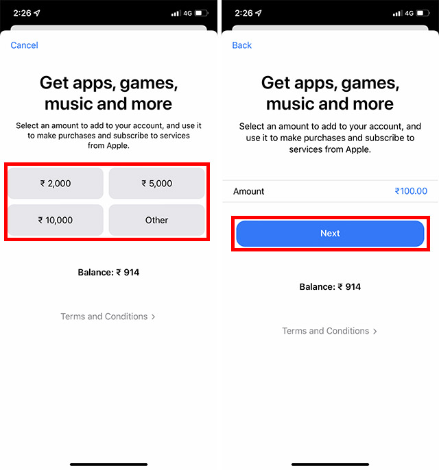 choose amount to add to apple id