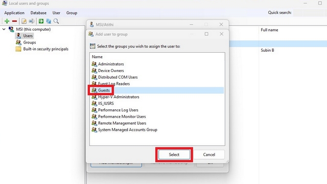 choose guest user group in windows 11