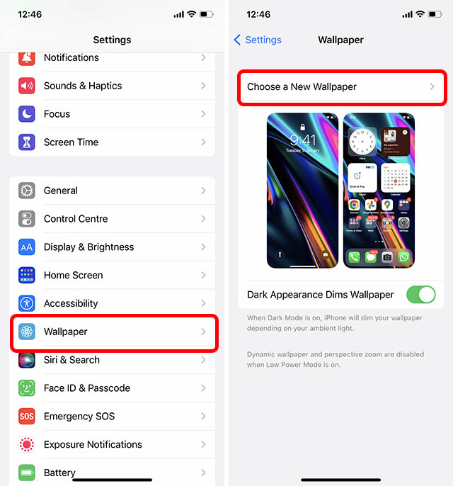 choose new wallpaper iphone settings