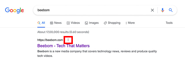 ikon tiga titik di pencarian google