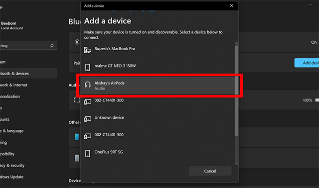 connect airpods to windows 11