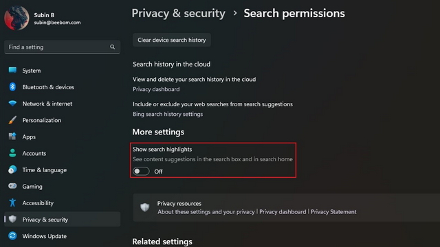 How to Enable or Disable Search Highlights in Windows 11 | Beebom