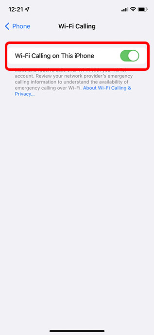 disable wifi calling iphone toggle