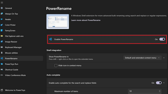 enable powerrename to batch rename files in Windows 11