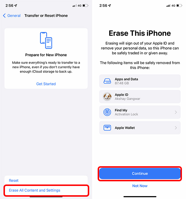 erase iphone to fix siri shortcuts not working