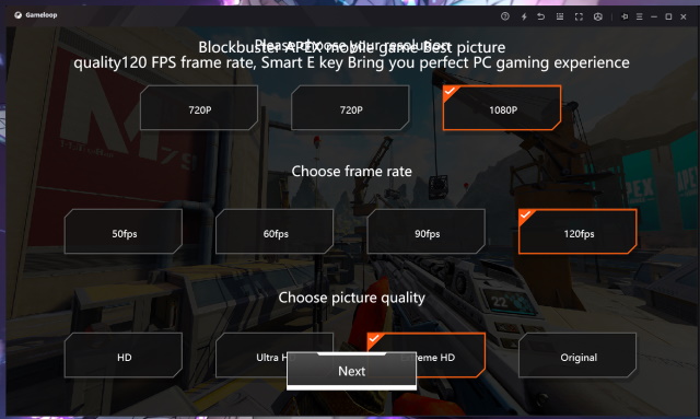 graphics and FPS settings - gameloop apex