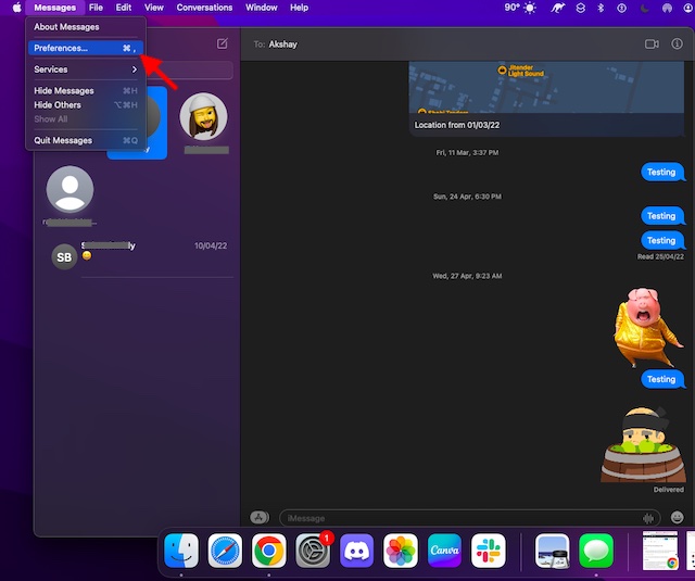 iMessage preferences on Mac