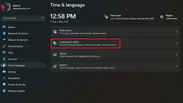 language and region settings in windows 11