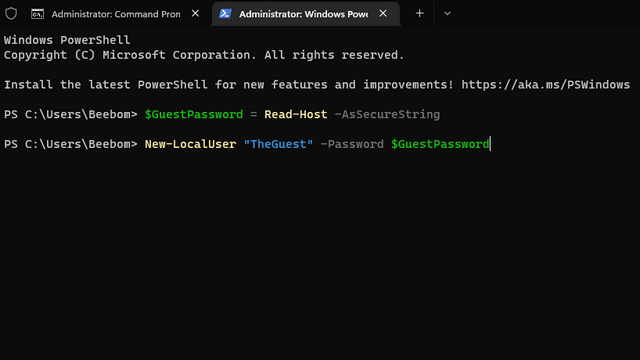 name guest account powershell to create guest account in Windows 11