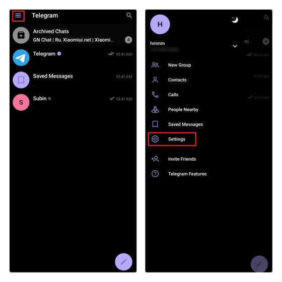 Telegram - Account settings