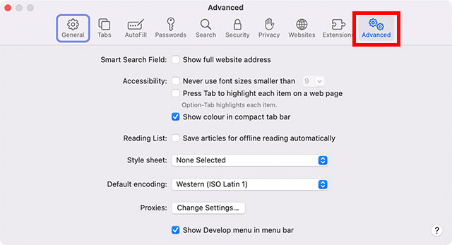 safari advanced preferences