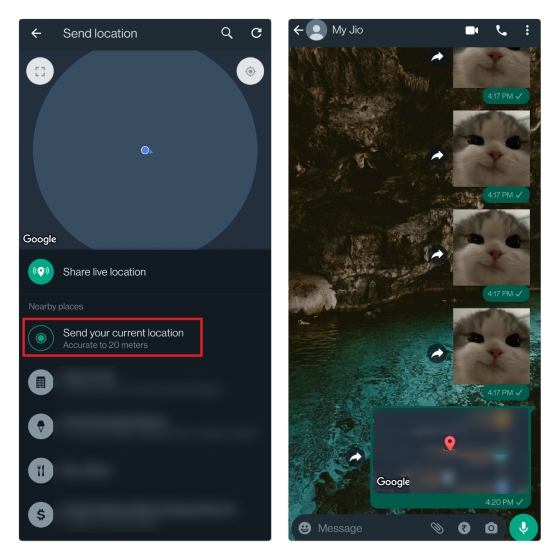 whatsapp ద్వారా ప్రస్తుత స్థానాన్ని పంపండి