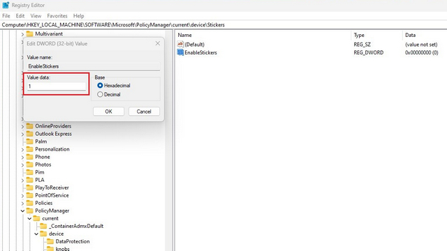 Set Enablestickers Value To 1 To Enable Windows 11 Desktop Sticker