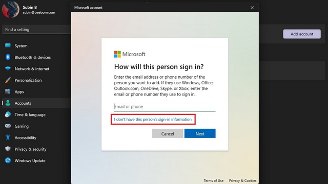 sign up for guest account without msft account on windows 11