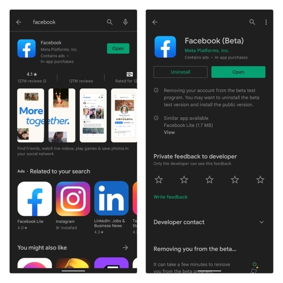 update facebook app