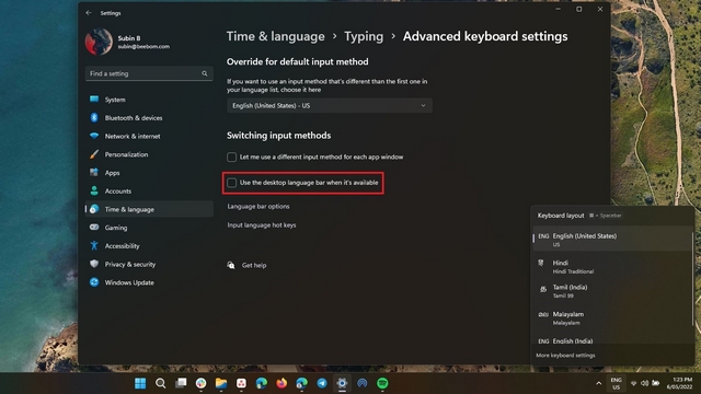 use language switcher from taskbar