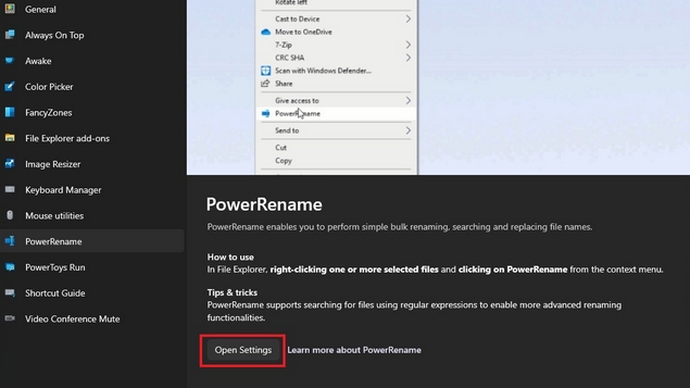 View Settings Of Powerrename