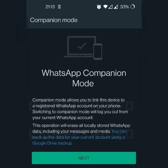 WhatsApp pode lançar em breve um modo complementar para vincular um segundo dispositivo móvel 1 teste do modo complementar do whatsapp