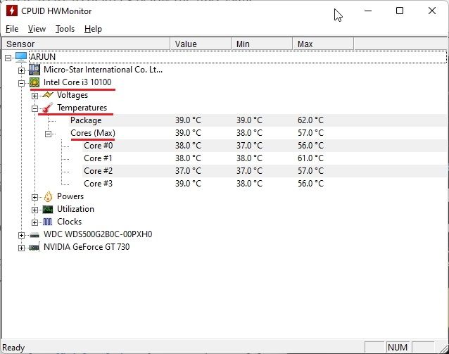 Check the CPU Temperature in Windows 11 With HWMonitor