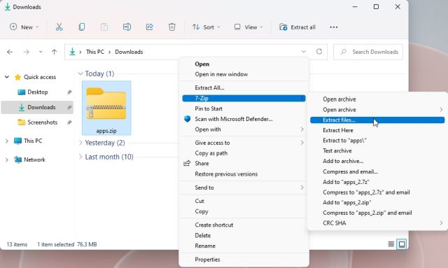 2. Décompressez Les Fichiers Dans Windows 11 À L'Aide De 7-Zip