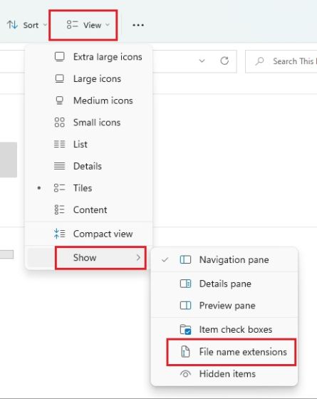 Show File Extensions in Windows 11 From File Explorer