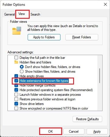 hide file extension windows 11