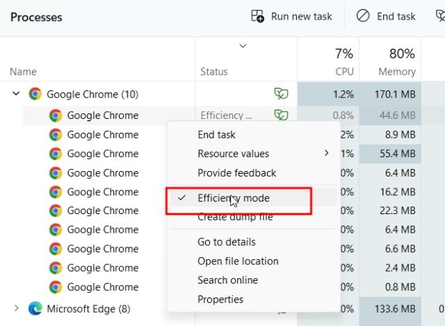 chrome windows 11 efficiency mode