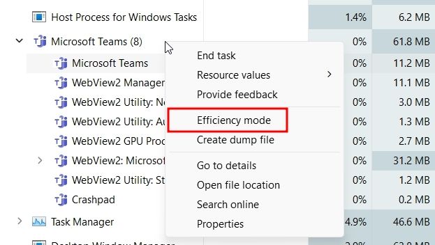 disable efficiency mode
