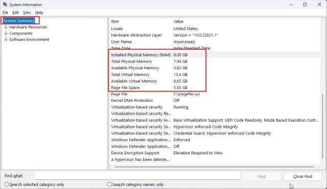 Find Installed RAM Information on Windows 11