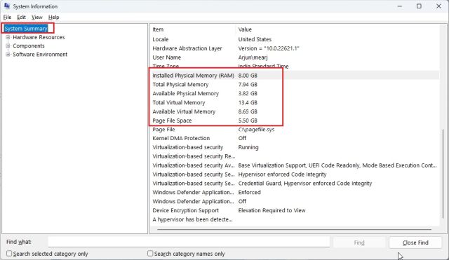 Find Information About Installed RAM on Windows 11