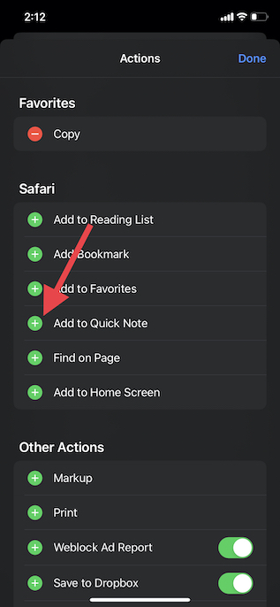 Add Quick Note to Safari