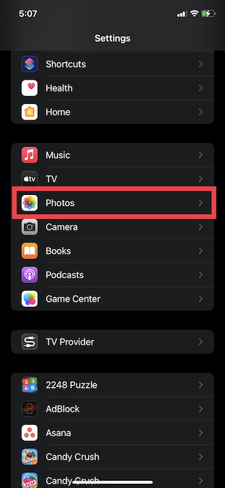 go to Photos settings in iOS 16
