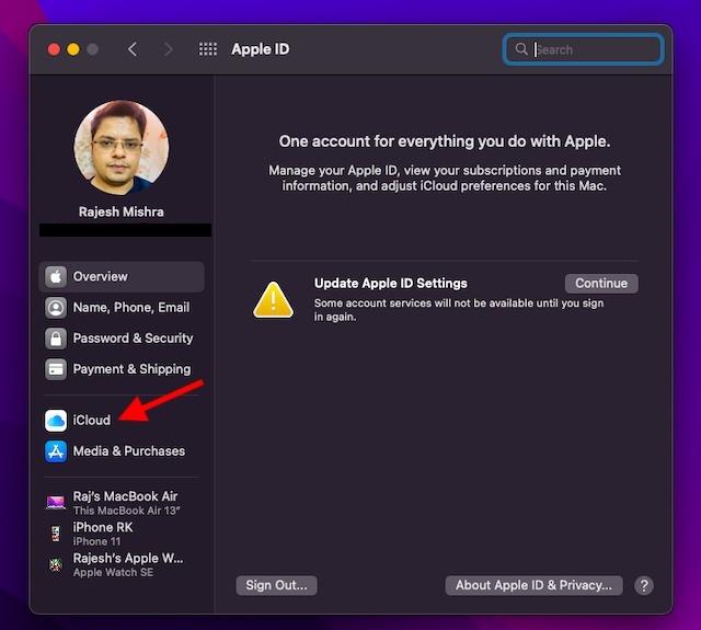 Choose Icloud In Macos Setting