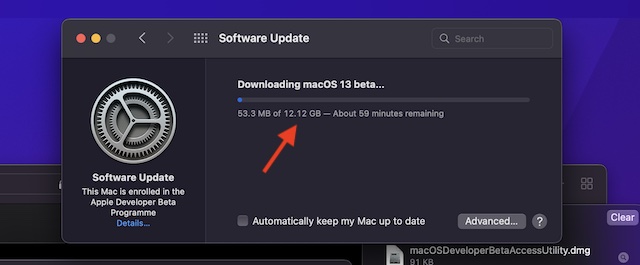 Download and install the macOS 13 beta profile 
