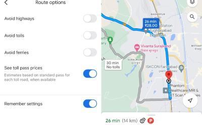 google maps shows toll prices