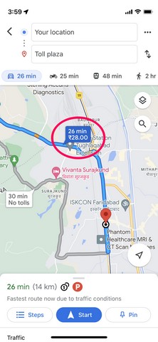 Google Maps Now Shows Toll Prices 