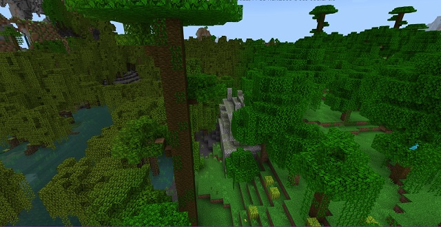 Minecraft seed: Mangrove swamp, jungle and mutated savanna close