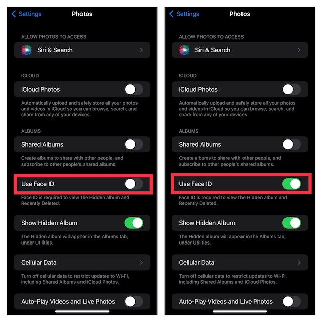 Verstecktes Fotoalbum mit Face ID oder Touch ID auf iPhone und iPad sperren